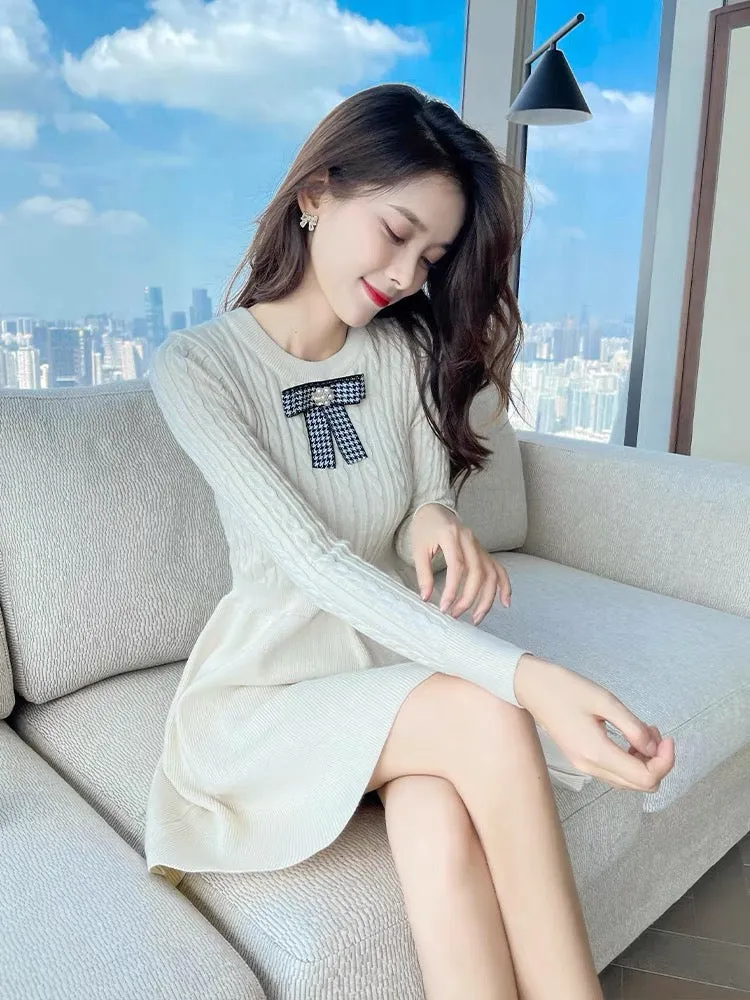 2023 early autumn new knitted dress women's niche design French bottoming skirt autumn inner sweater skirt winter T2353
