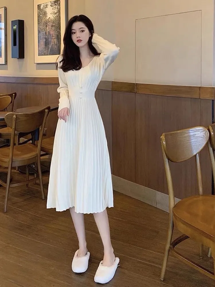 2023 new autumn sweater high-end foreign style French socialite high-end sense inner knitted bottoming dress for women (V7714)