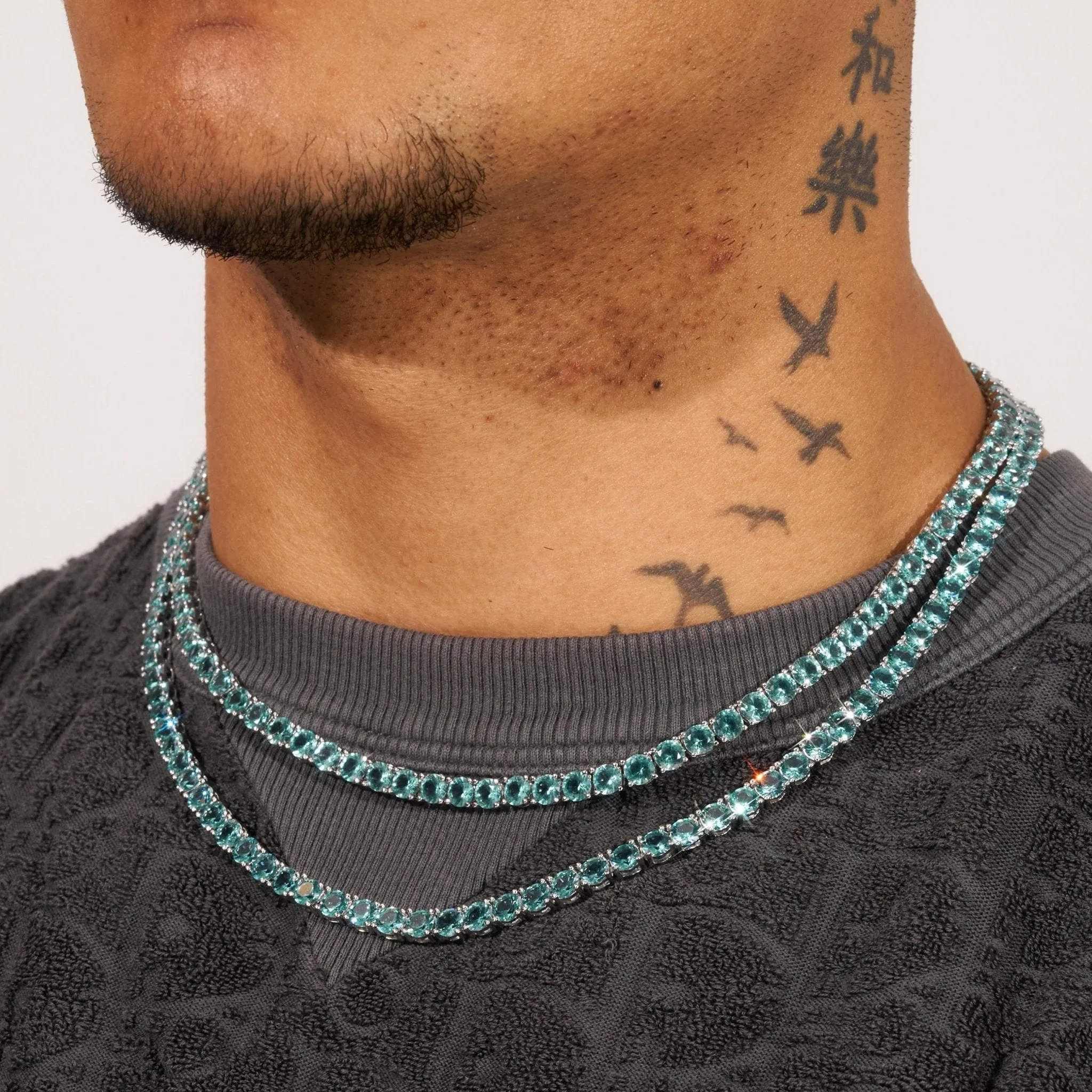 5mm Green Diamond Tennis Chain - White Gold