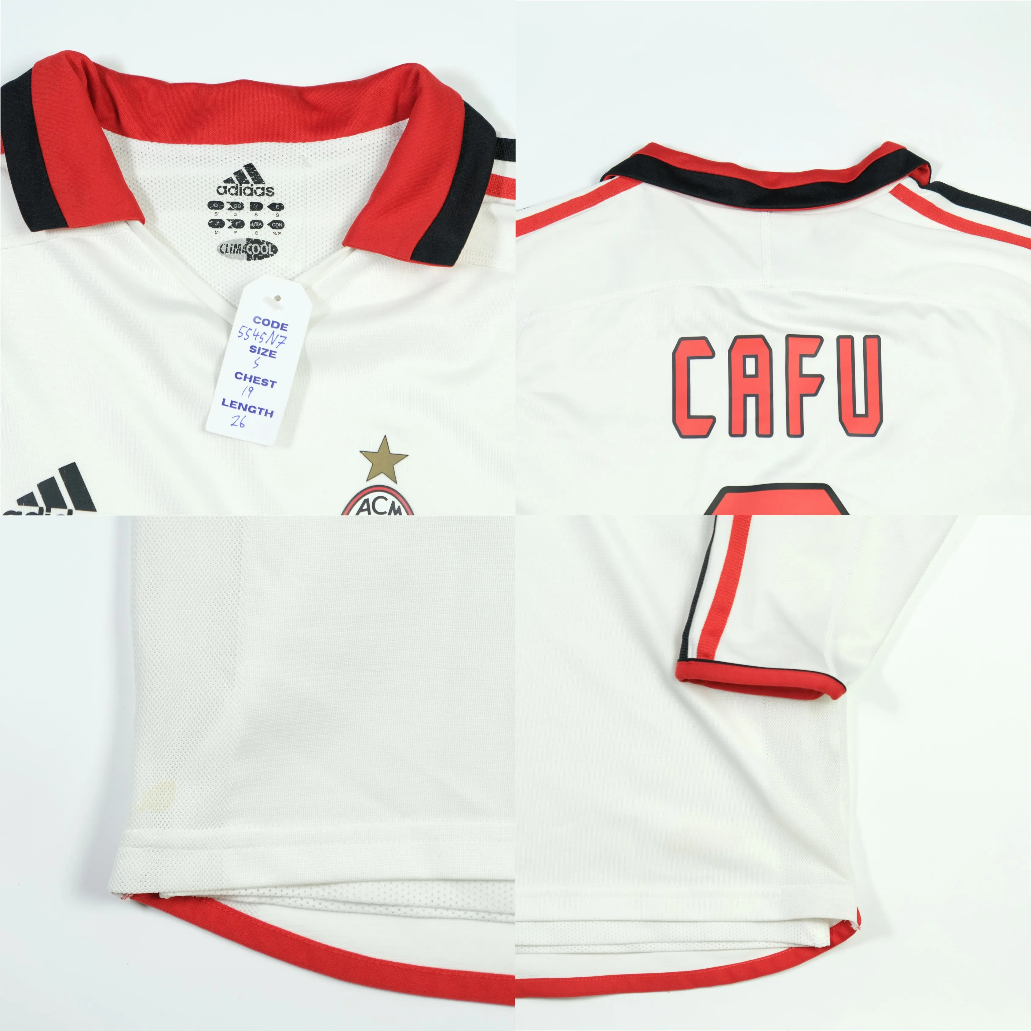 AC Milan Italy Cafu 2003/2004 Original Adidas Away Football Shirt Small