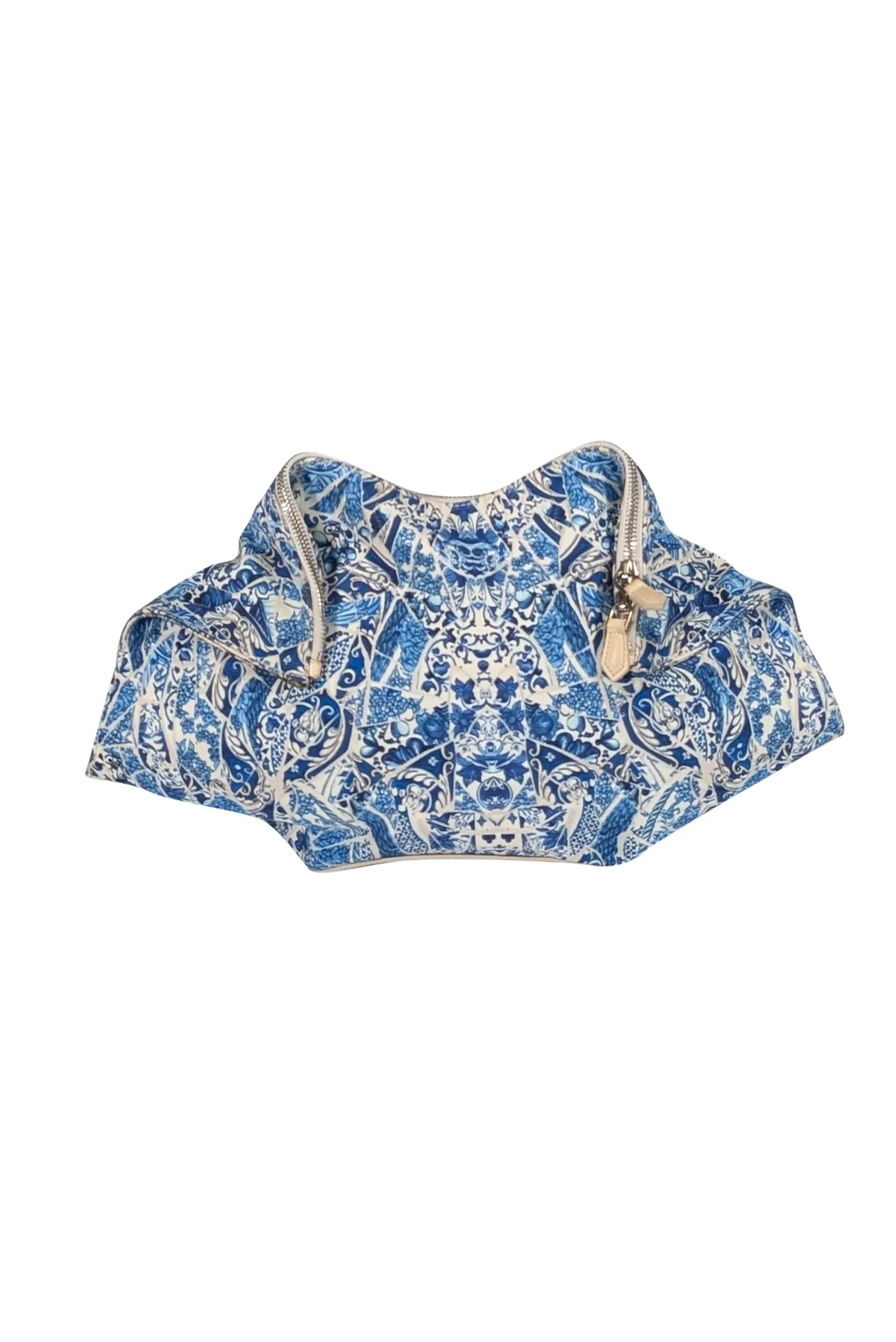 Alexander McQueen - Blue & White Paisley Print Canvas Manta Clutch Bag