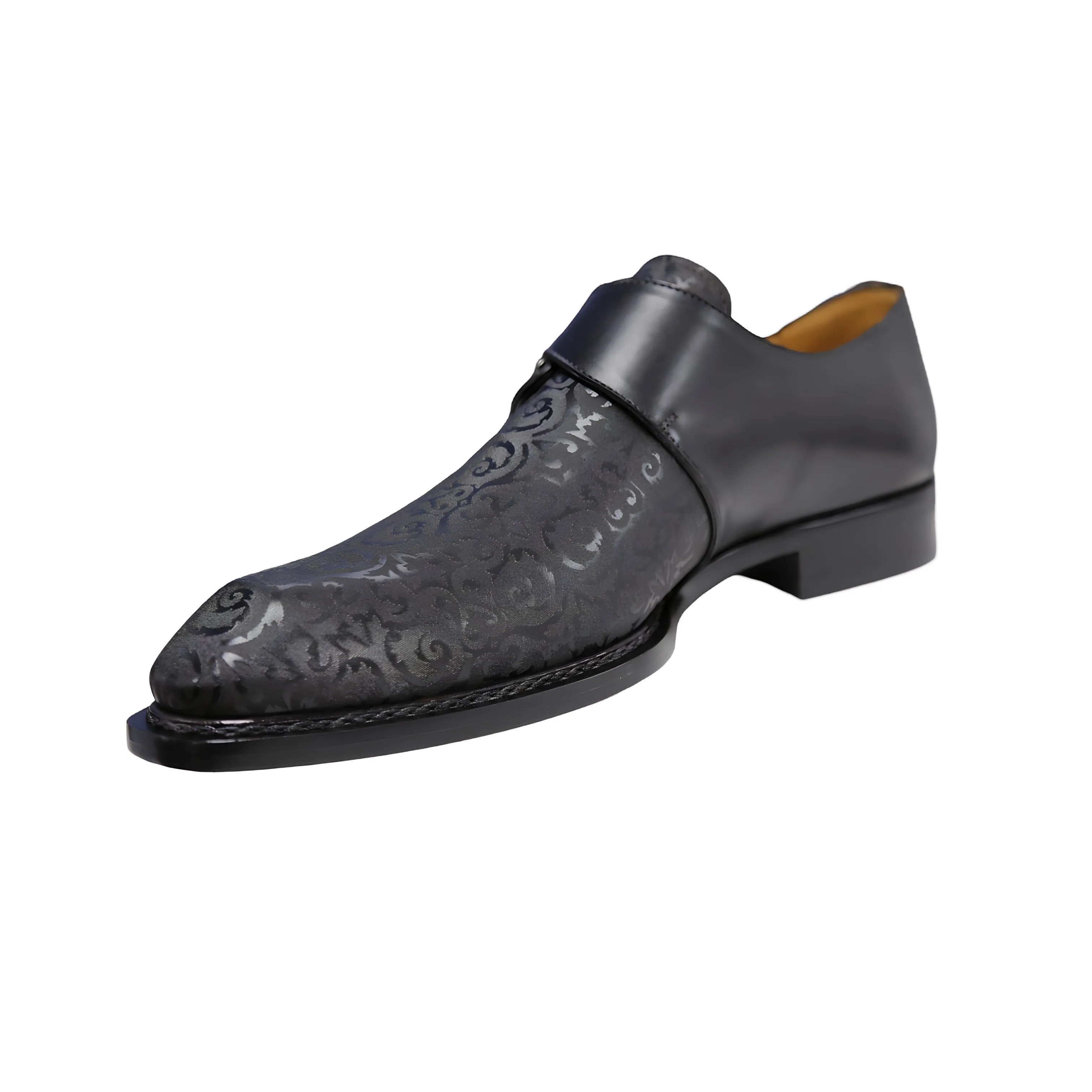 Ambrogio by Mezlan Men's Shoes Black Calf-Skin Leather Single Monk-Strap Loafers (AMZ1013)