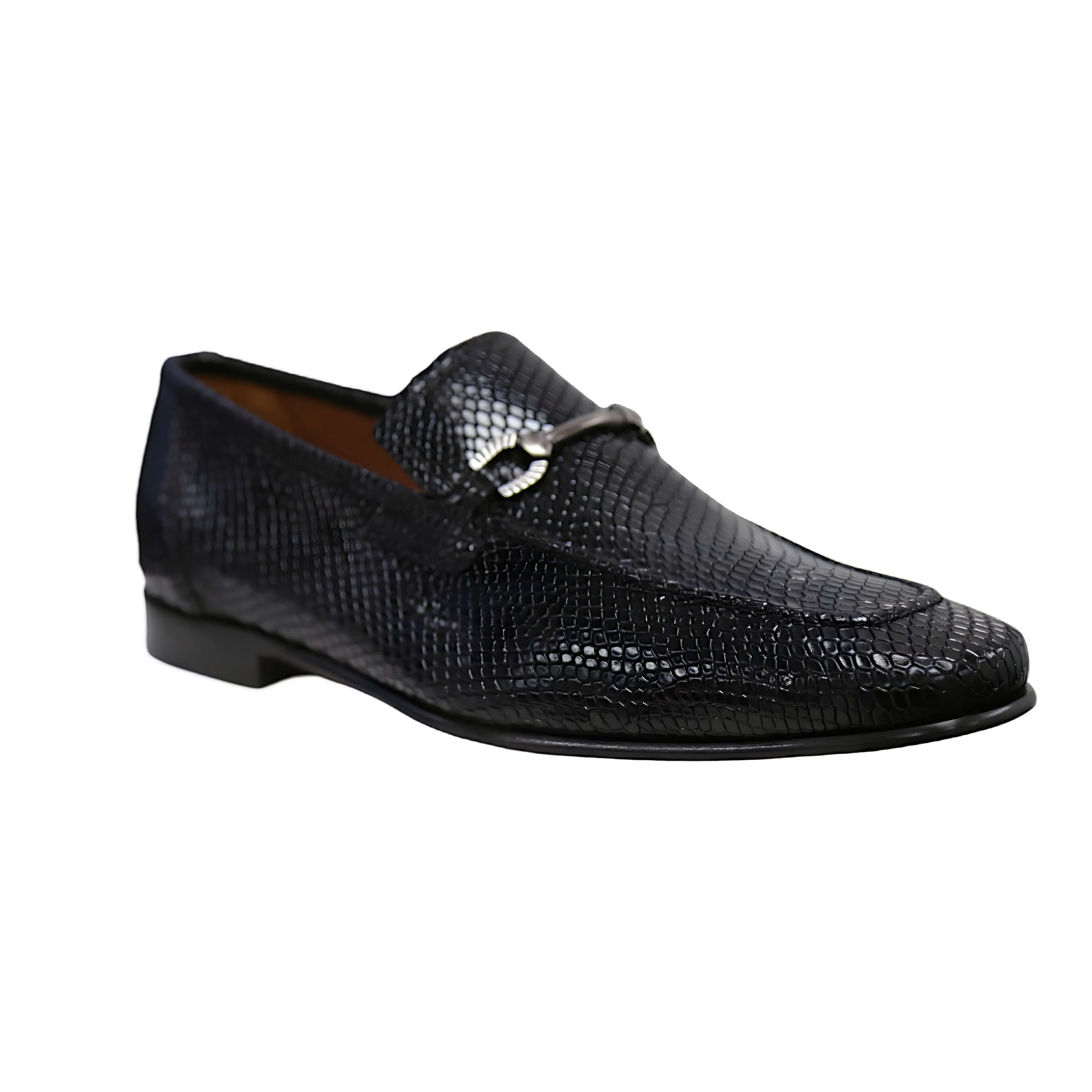 Ambrogio by Mezlan Men's Shoes Black Snake Print Leather Horsebit Loafers (AMZ1015)