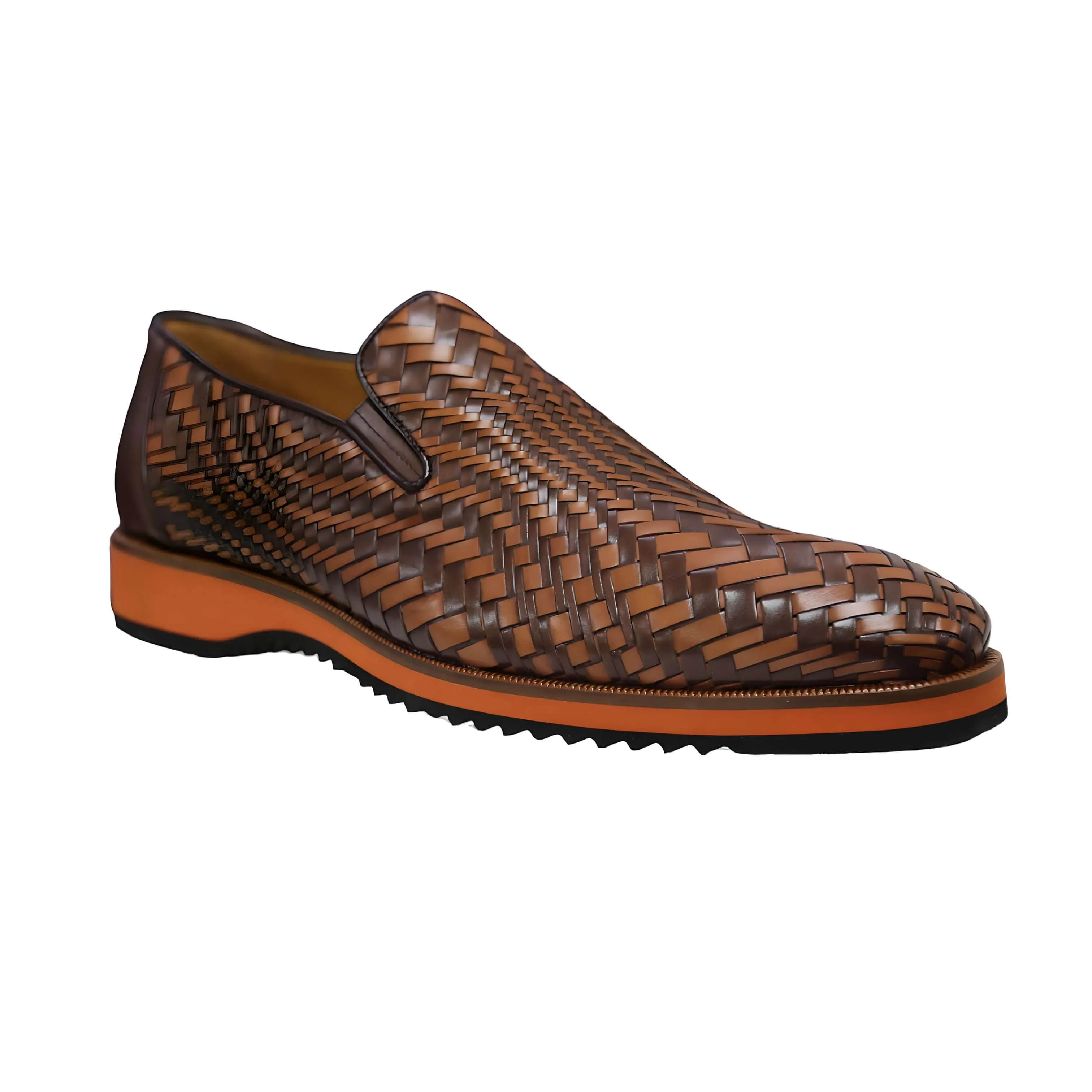 Ambrogio by Mezlan Men's Shoes Brown & Cognac Woven Leather Sport Loafers (AMZ1016)