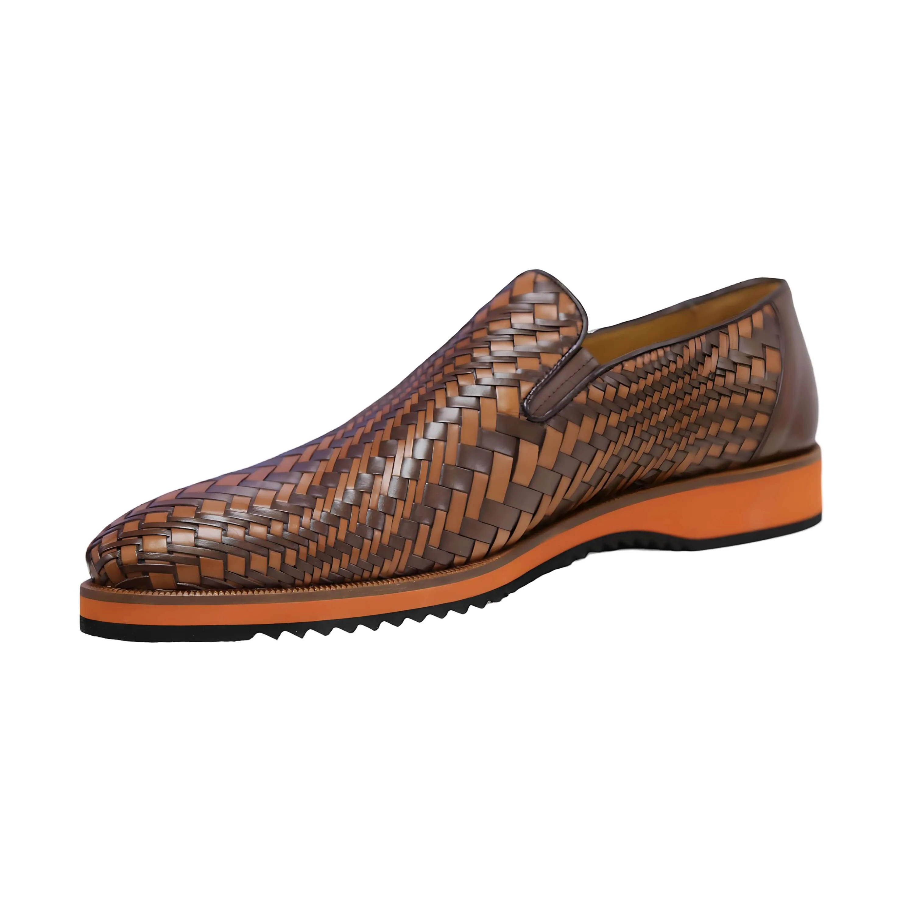 Ambrogio by Mezlan Men's Shoes Brown & Cognac Woven Leather Sport Loafers (AMZ1016)