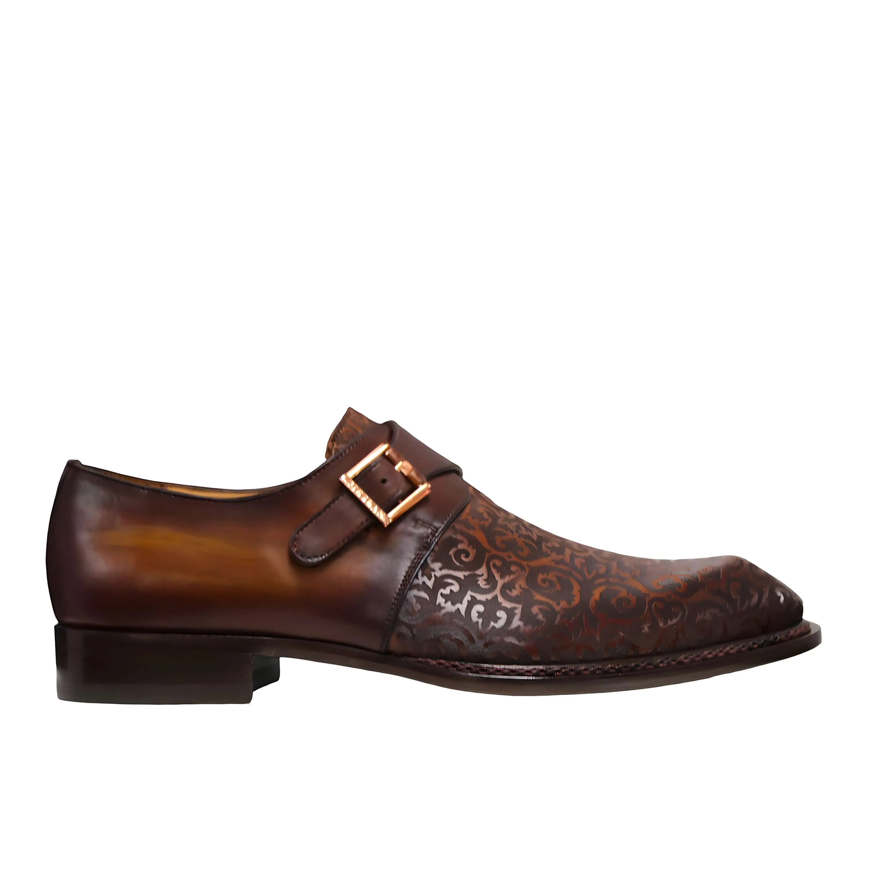 Ambrogio by Mezlan Men's Shoes Cognac Rust Calf-Skin Leather Single Monk-Strap Loafers (AMZ1014)