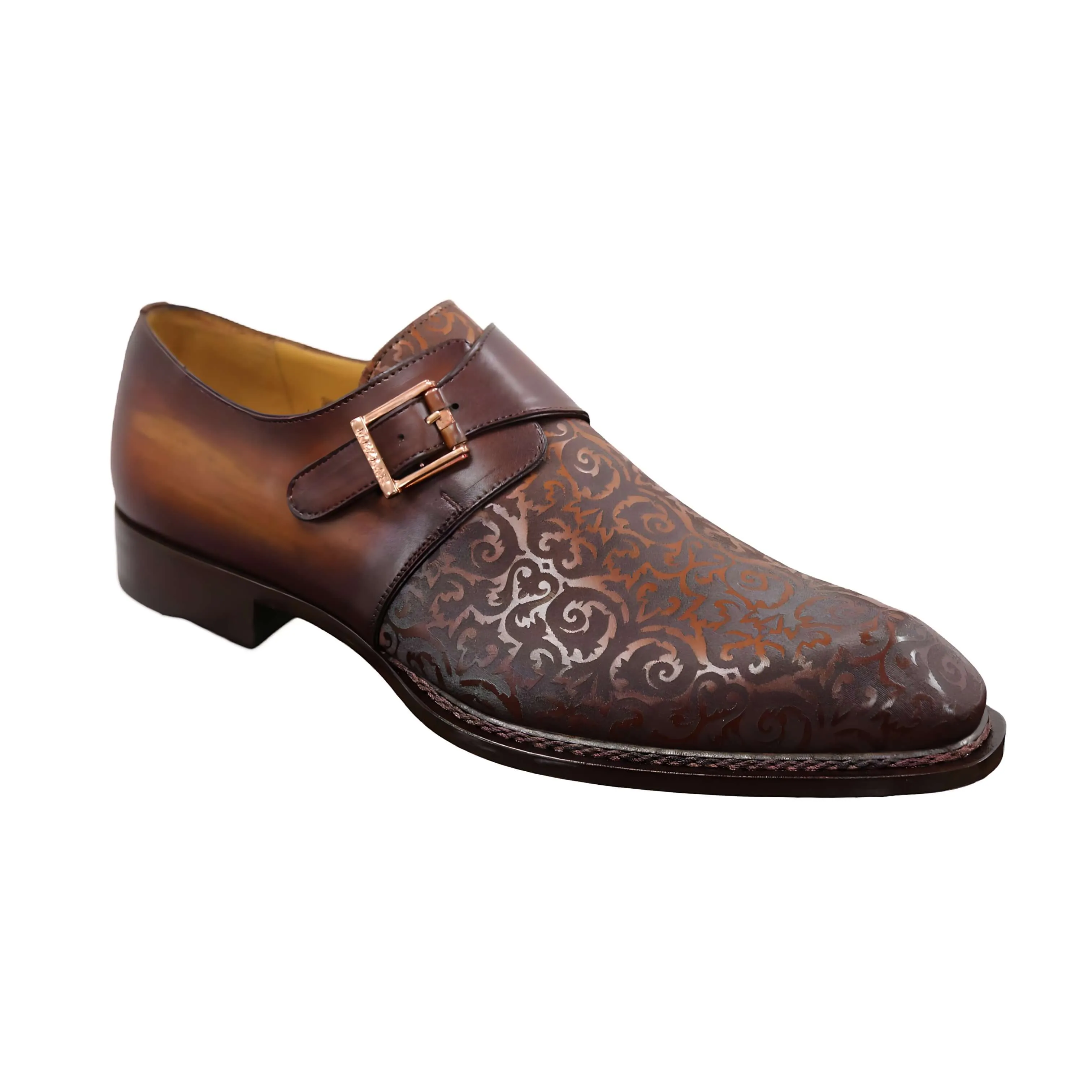 Ambrogio by Mezlan Men's Shoes Cognac Rust Calf-Skin Leather Single Monk-Strap Loafers (AMZ1014)