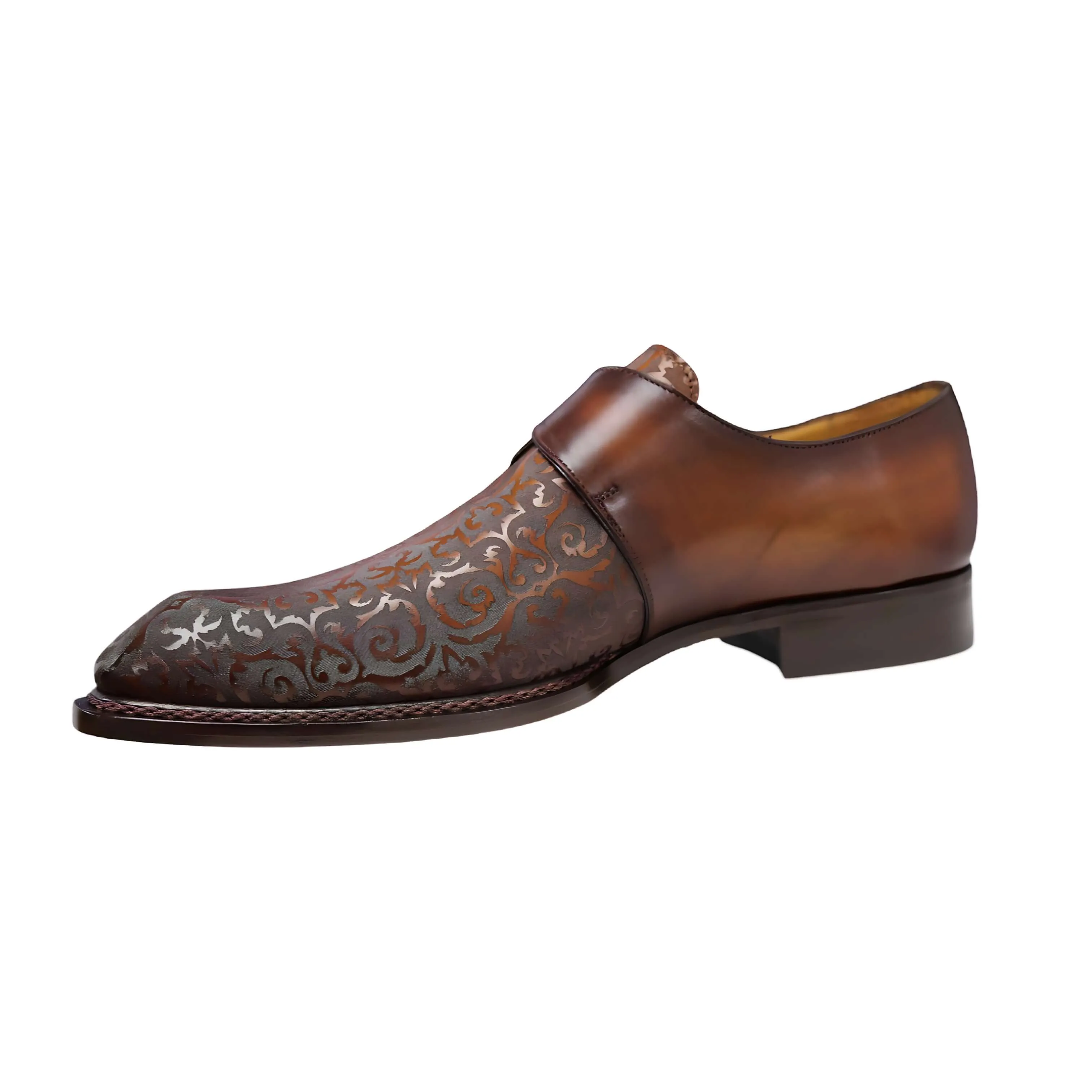 Ambrogio by Mezlan Men's Shoes Cognac Rust Calf-Skin Leather Single Monk-Strap Loafers (AMZ1014)