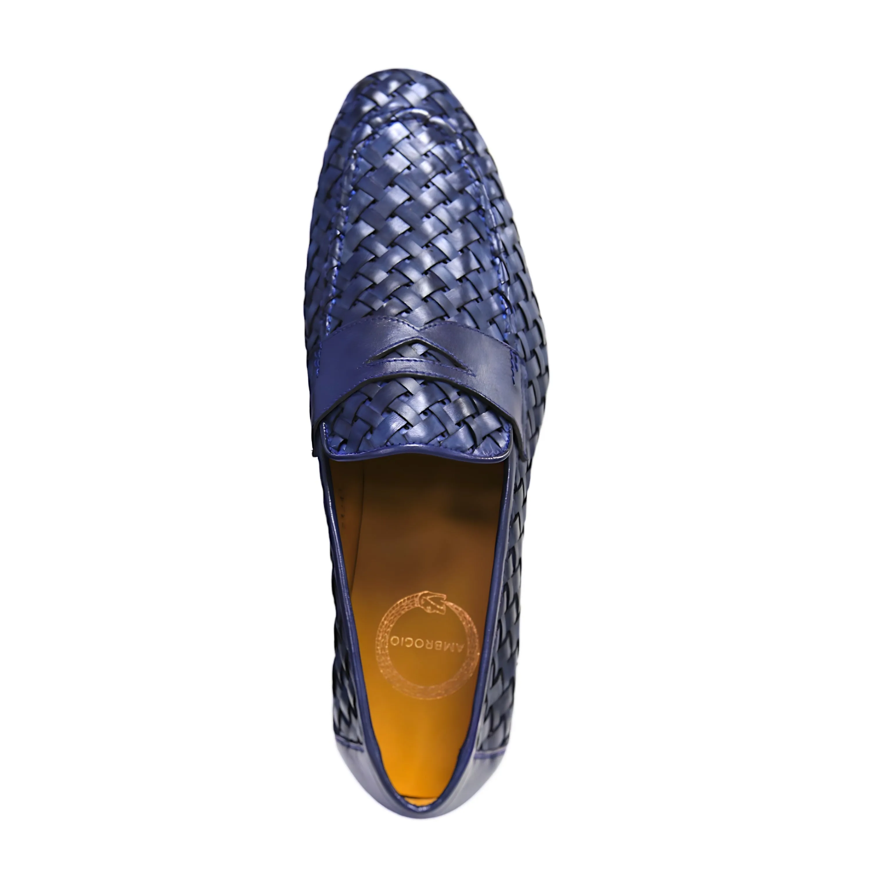 Ambrogio by Mezlan Solomeo 21101 Men's Shoes Navy Woven Leather Penny Slip-On Loafers (AMZ1012)