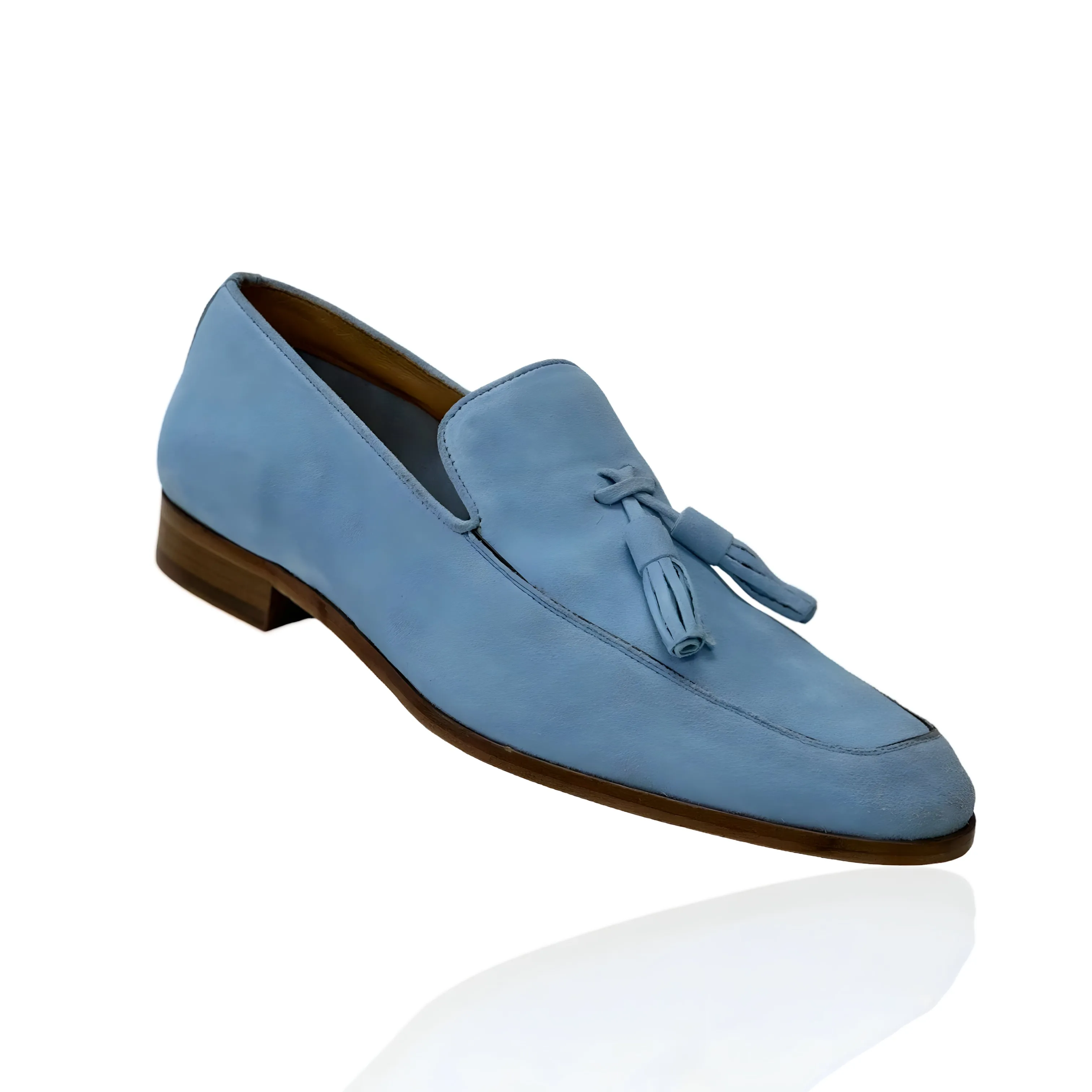 Ambrogio Men's Shoes Blue Suede Leather Tassels Loafers (AMZ1002)