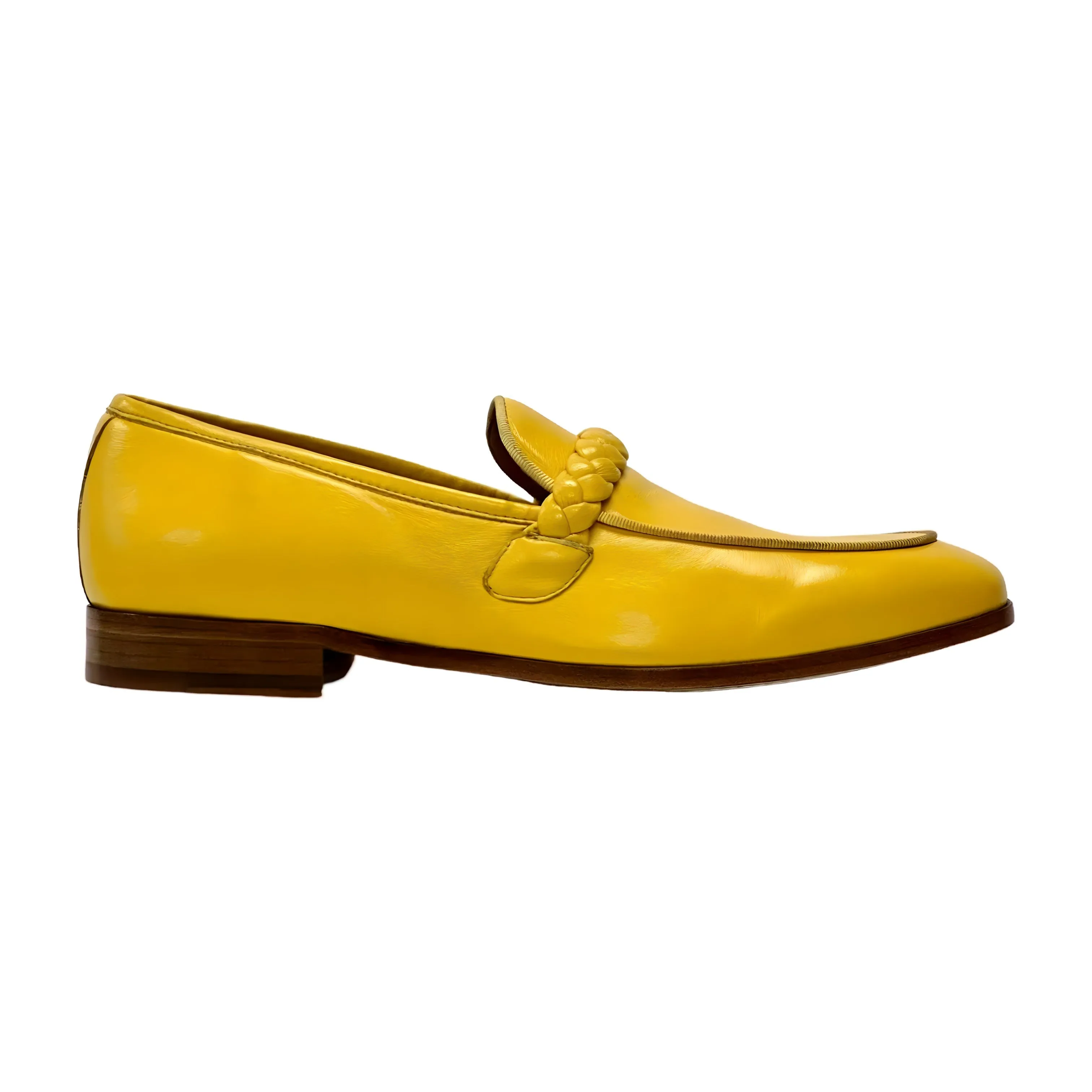 Ambrogio Men's Shoes Yellow Nappa Leather Braided Loafers (AMZ1004)