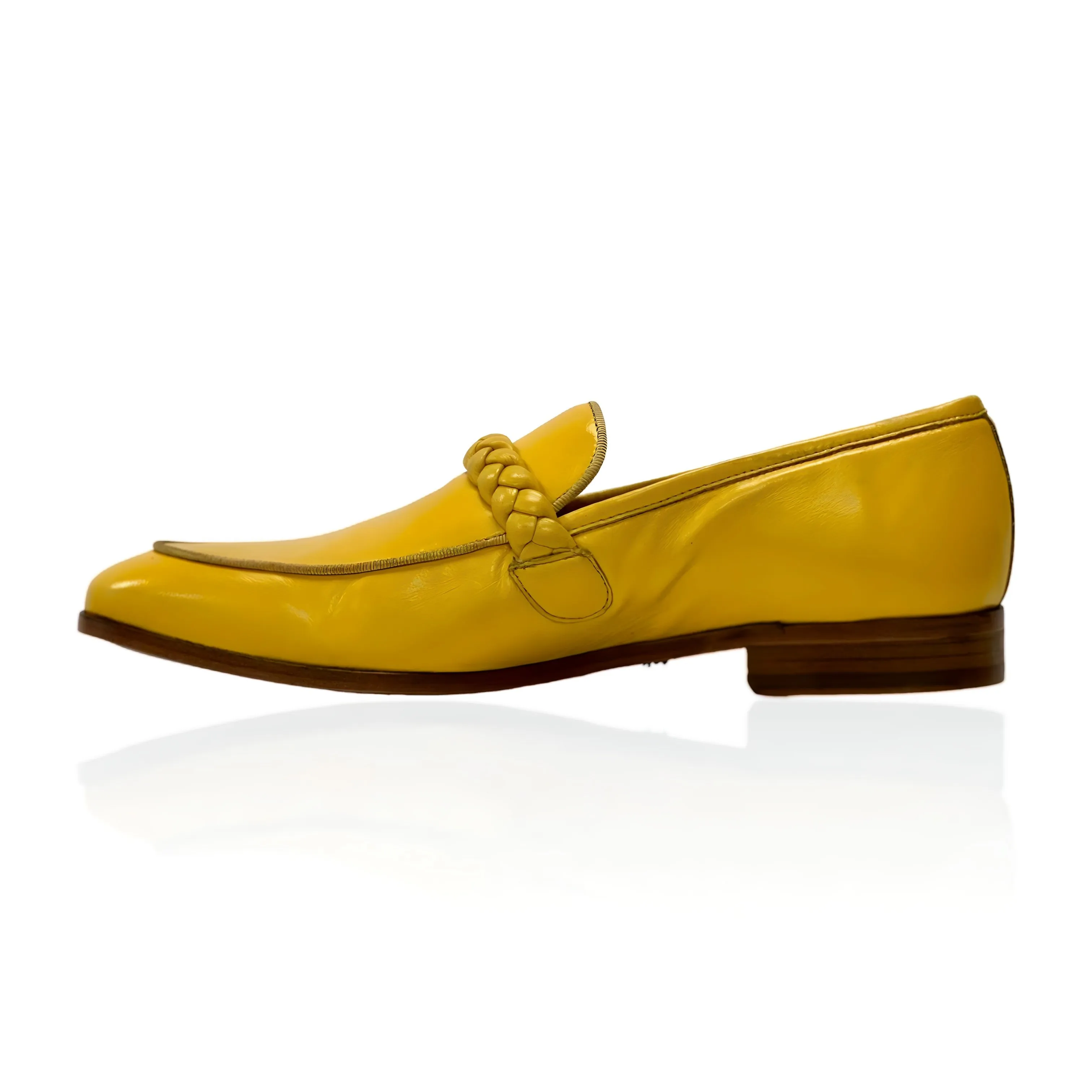 Ambrogio Men's Shoes Yellow Nappa Leather Braided Loafers (AMZ1004)