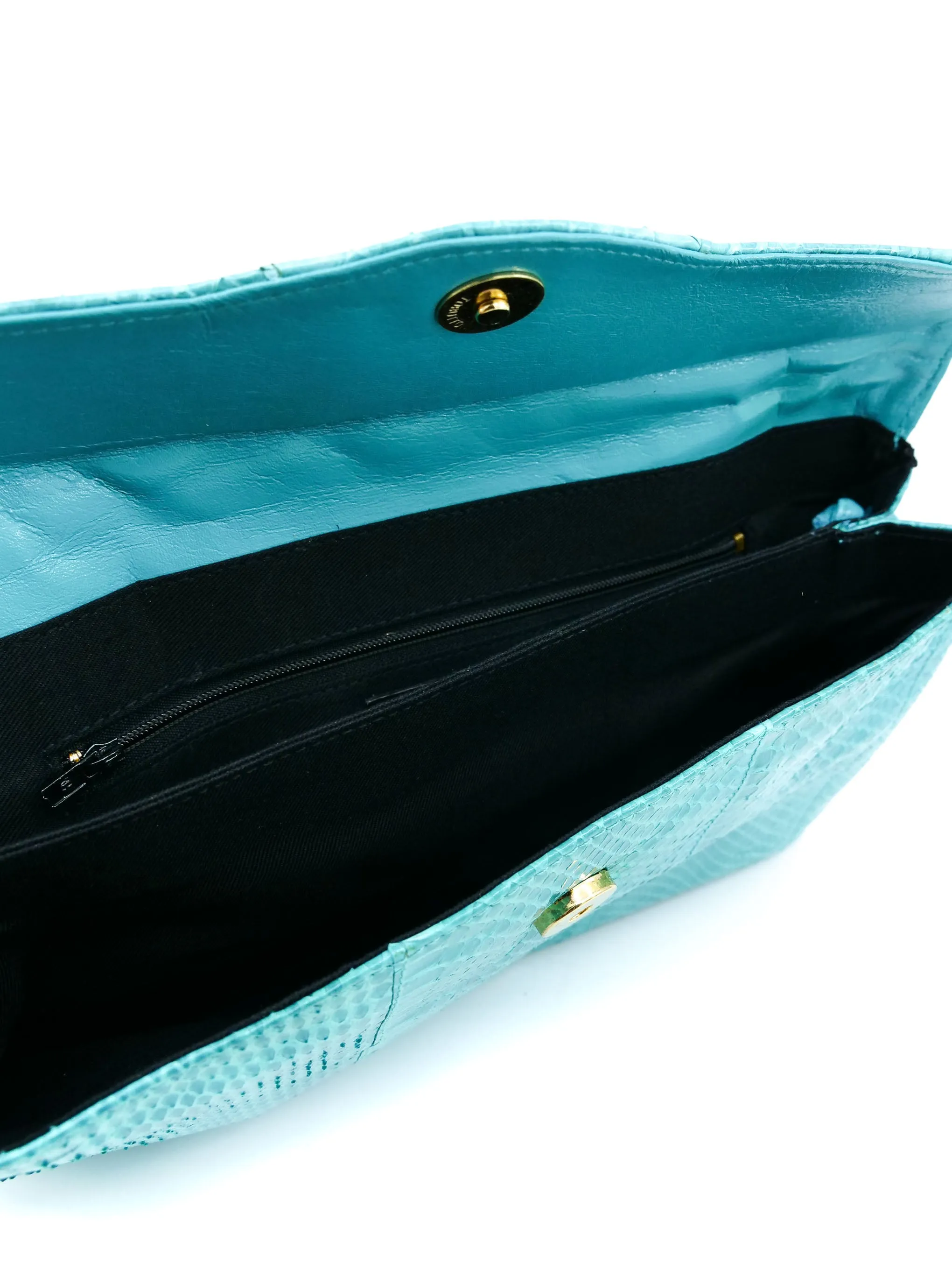 Aqua Snakeskin Convertible Clutch