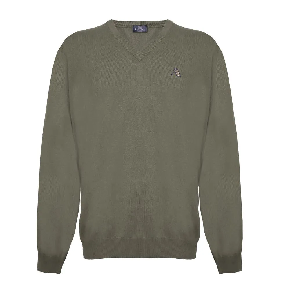 Aquascutum Mens Long Sleeved/V-Neck Knitwear Jumper with Logo in Brown