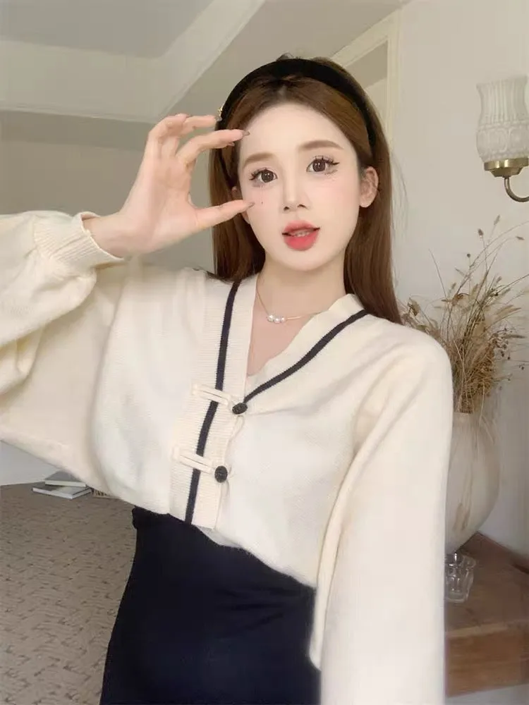 Autumn and winter Korean style outfits 2023 new national style girls new Chinese style knitted sweater + suspender dress (S0973)