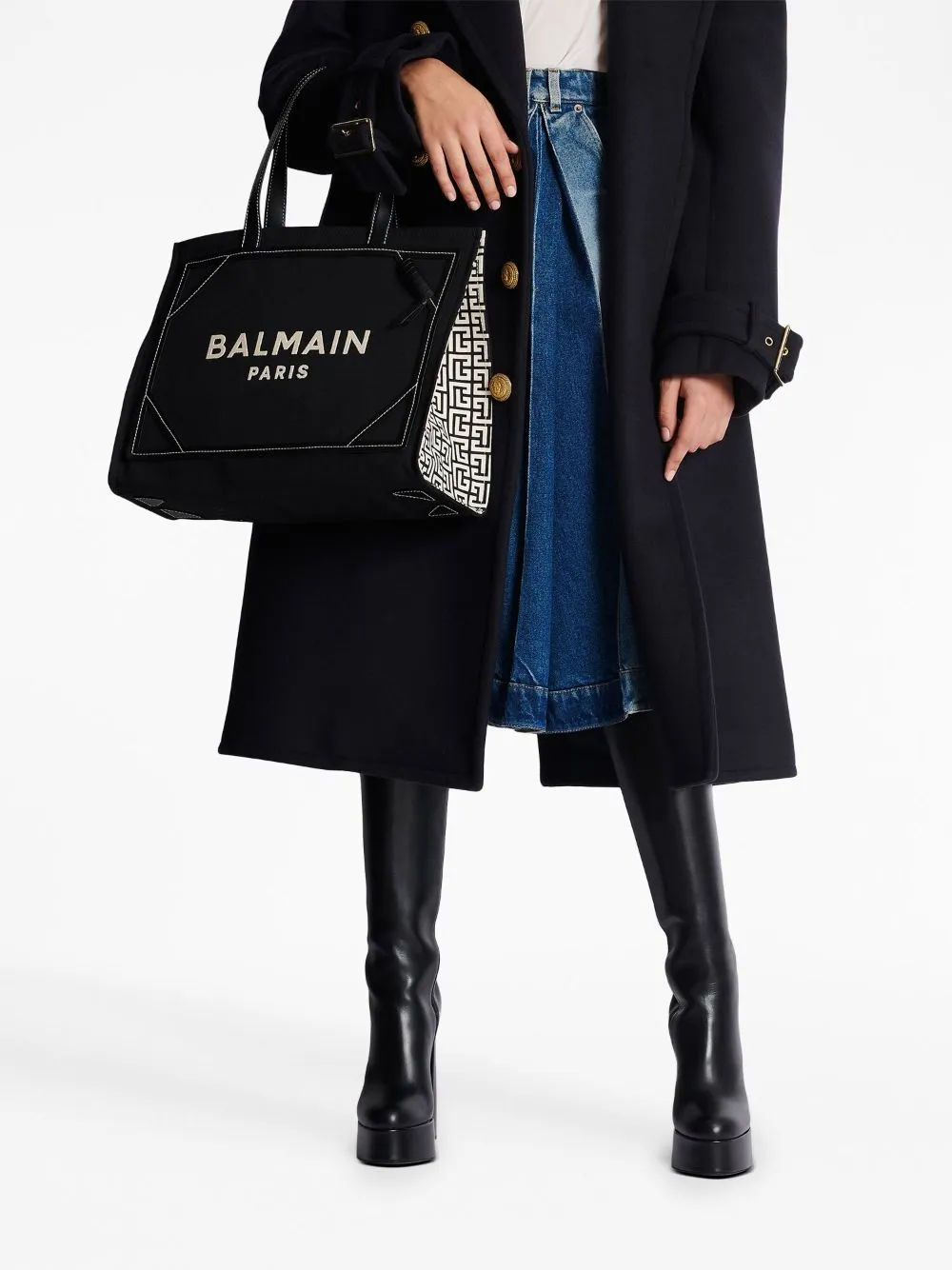 Balmain    Balmain B Army Medium Canvas And Leather Tote Bag