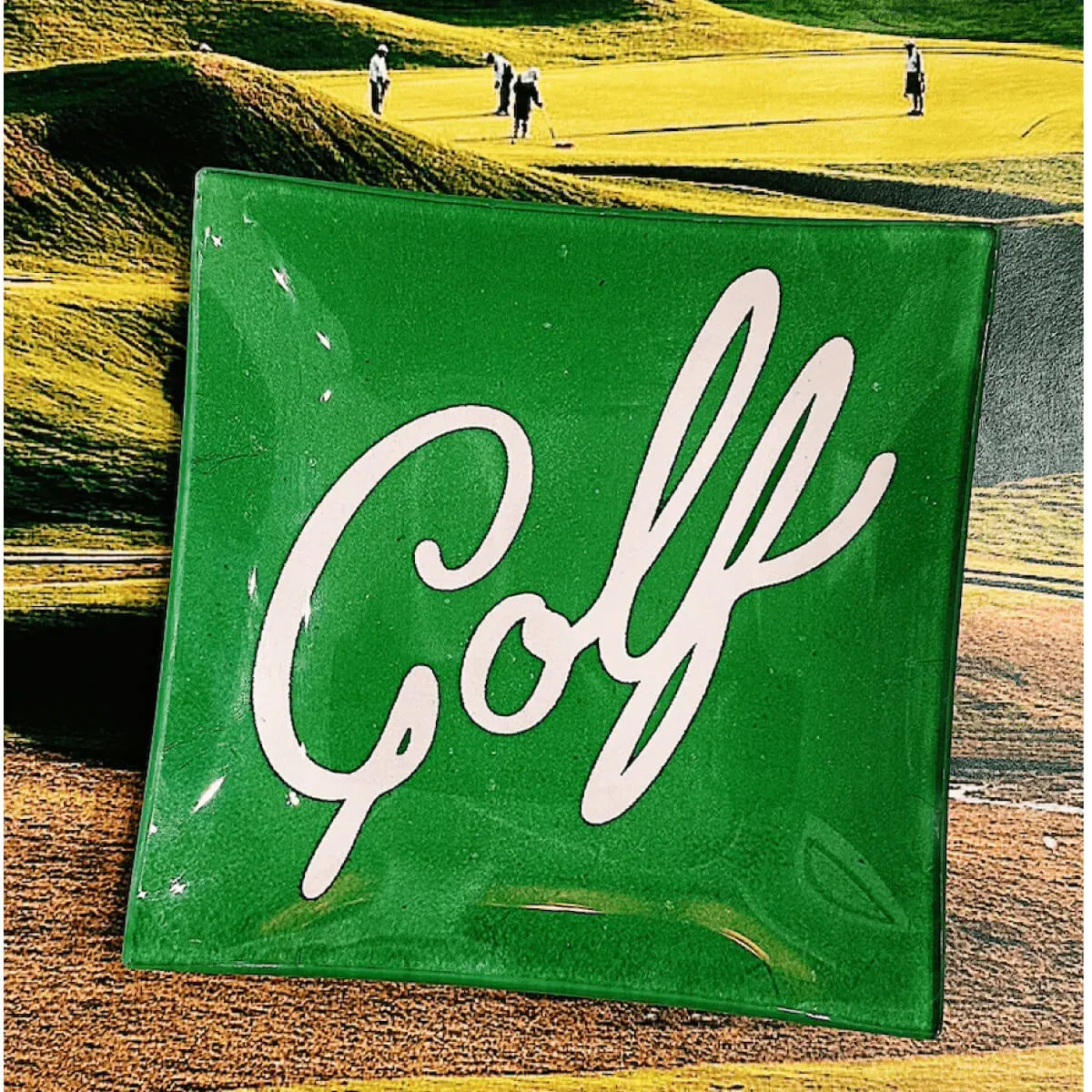 ----------Ben's Garden Golf Script Decoupage Glass Tray---------