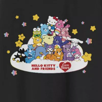 Big Girls Oversized Round Neck Short Sleeve Care Bears Hello Kitty Graphic T-Shirt