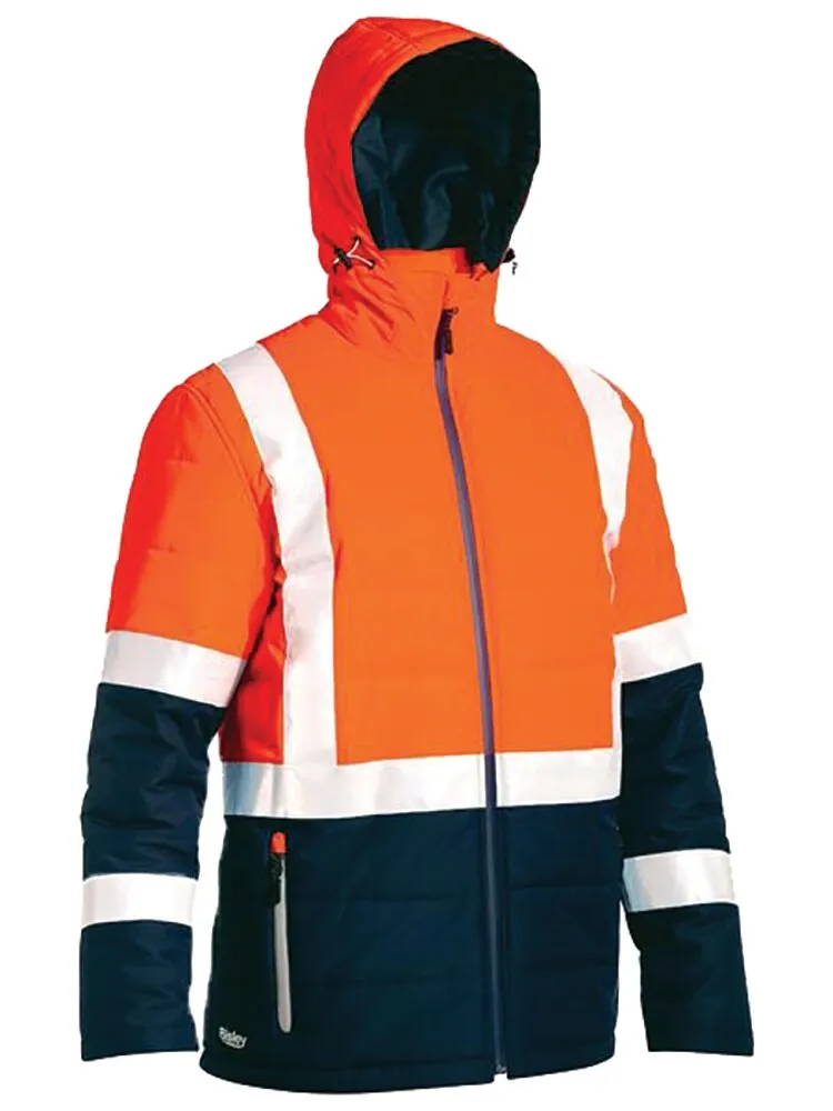 Bisley Workwear BJ6929HT Taped Hi Vis Unisex Puffer Jacket - H Pattern - Two Toned - Waterproof - Polyester - Orange/Navy - XS