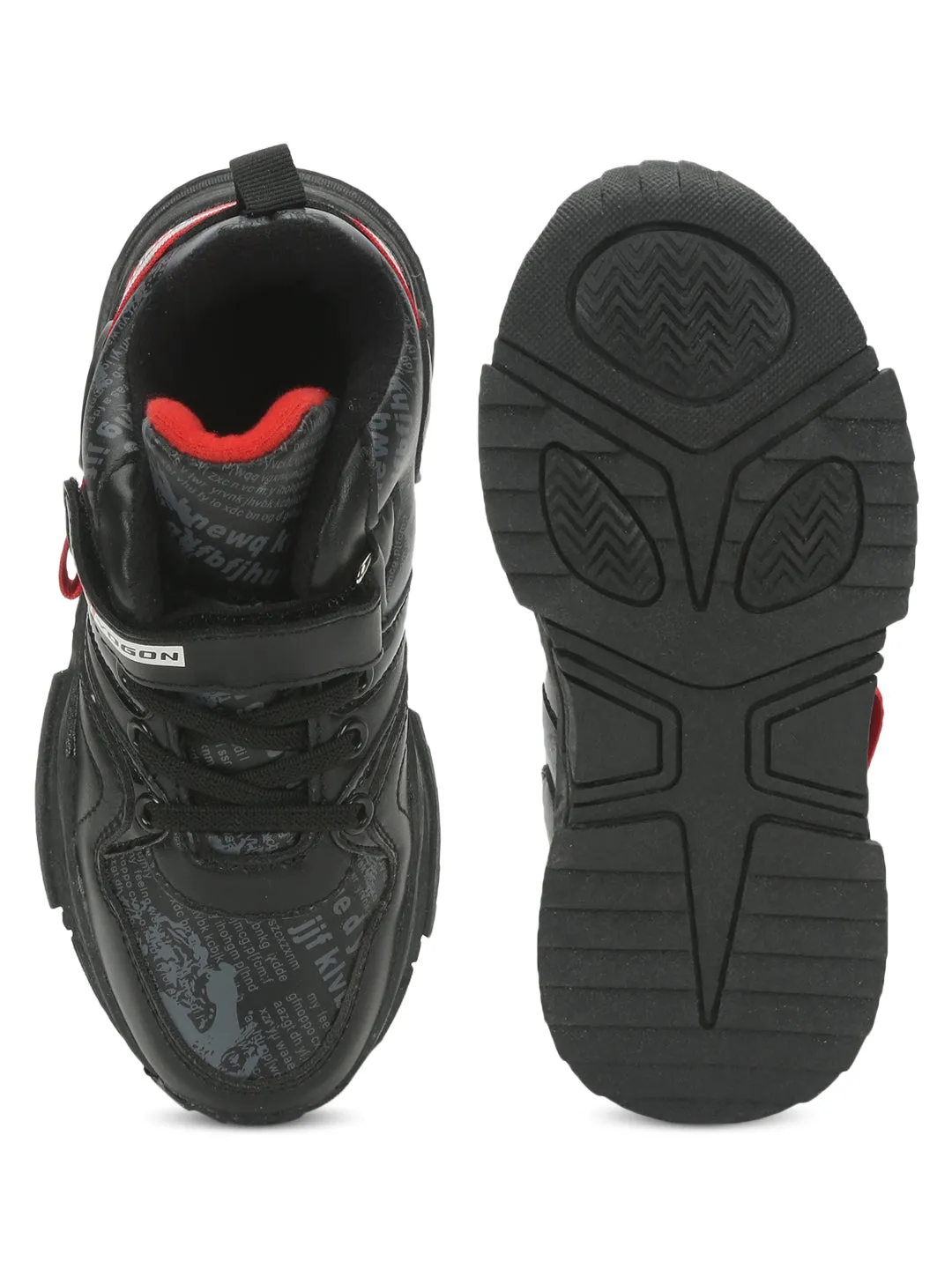 Black PU Stylish Velcro Sneakers For Kids-Boys Fur Lining Keep Children Warm During Winter (TC-RS3493-BLK)