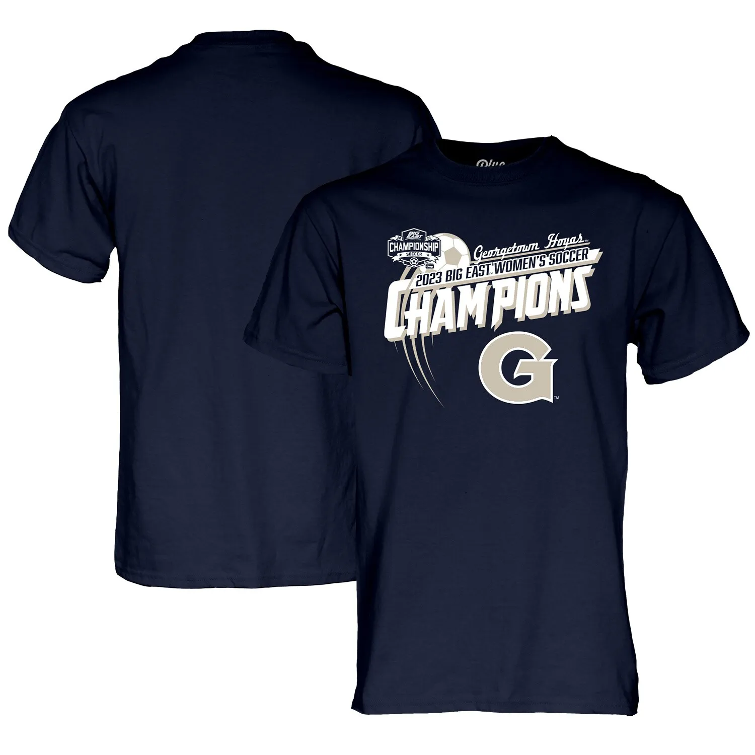 Blue 84  Georgetown Hoyas Unisex Navy 2023 Big East Women's Soccer Conference Tournament Champions T-Shirt