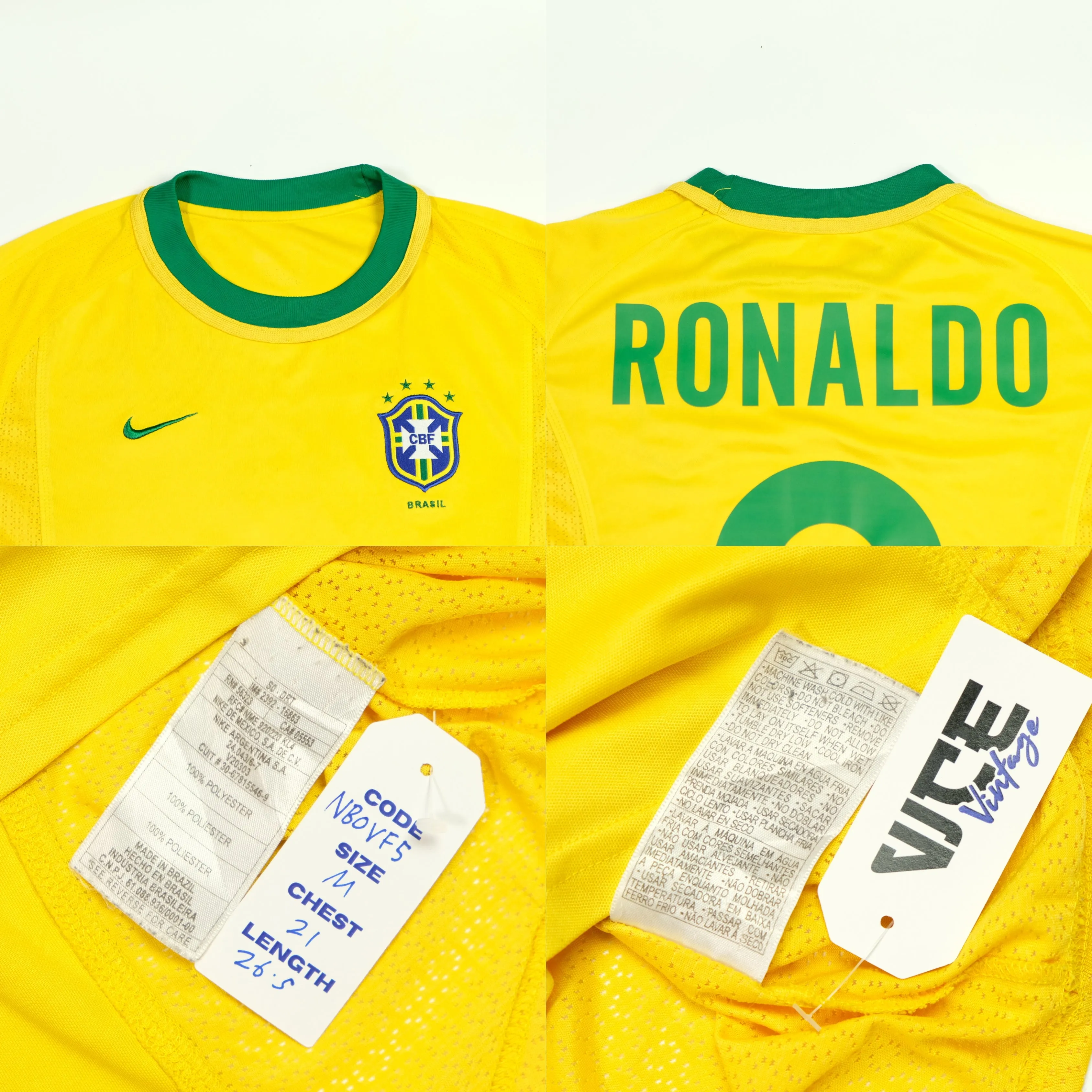 Brazil Ronaldo 9 Original Home Football Shirt 2000/2002 Nike Medium