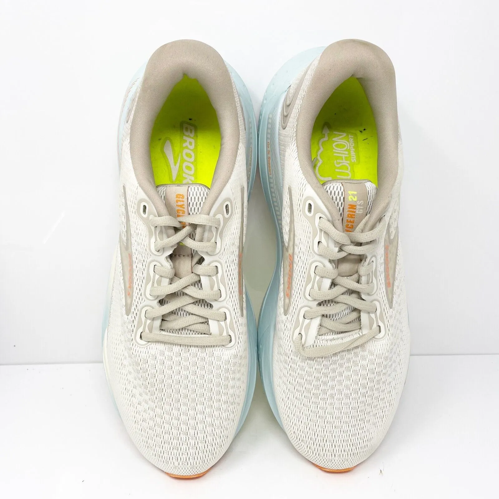 Brooks Womens Glycerin GTS 21 1204091B195 White Running Shoes Sneakers Sz 10.5 B