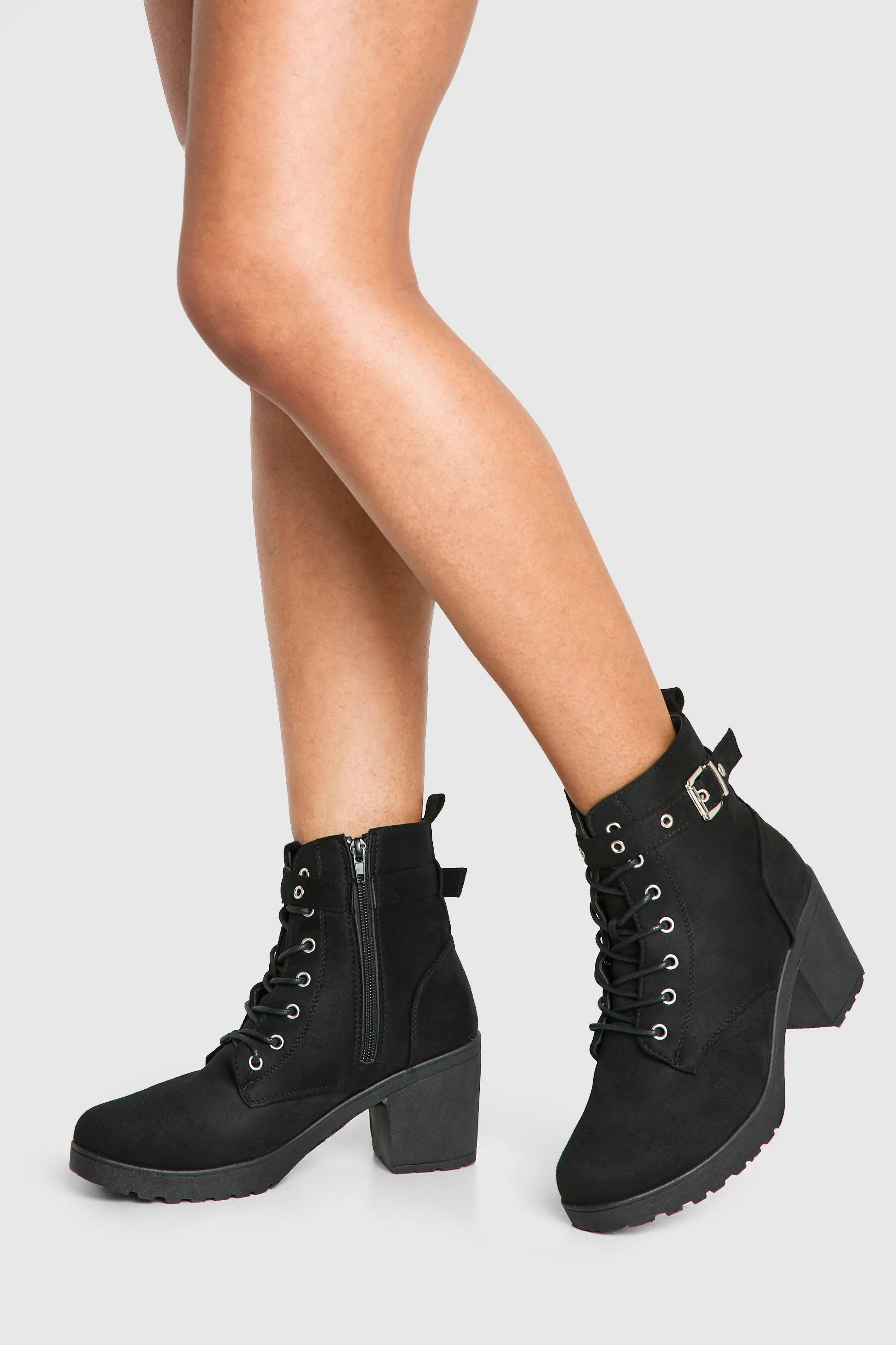 Buckle Lace Up Chunky Combat Boots