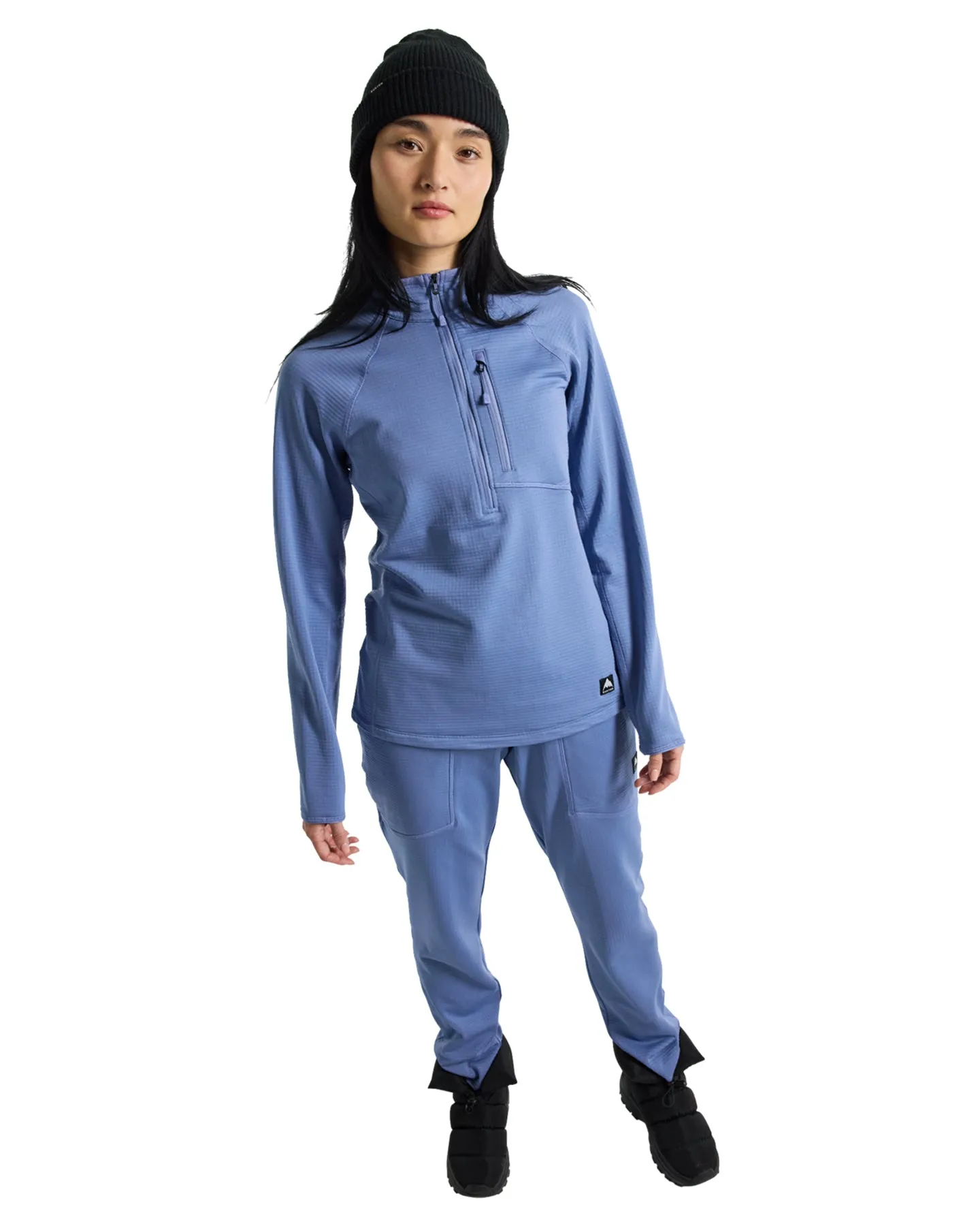 Burton Women's Stockrun Grid Half-Zip Fleece - Slate Blue | Shop Clothing at Trojan Wake Ski Snow & Snow Skiers Warehous