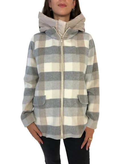 CAPPOTTO DONNA FANTASIA CHECK CON CAPPUCCIO RIMOVIBILE