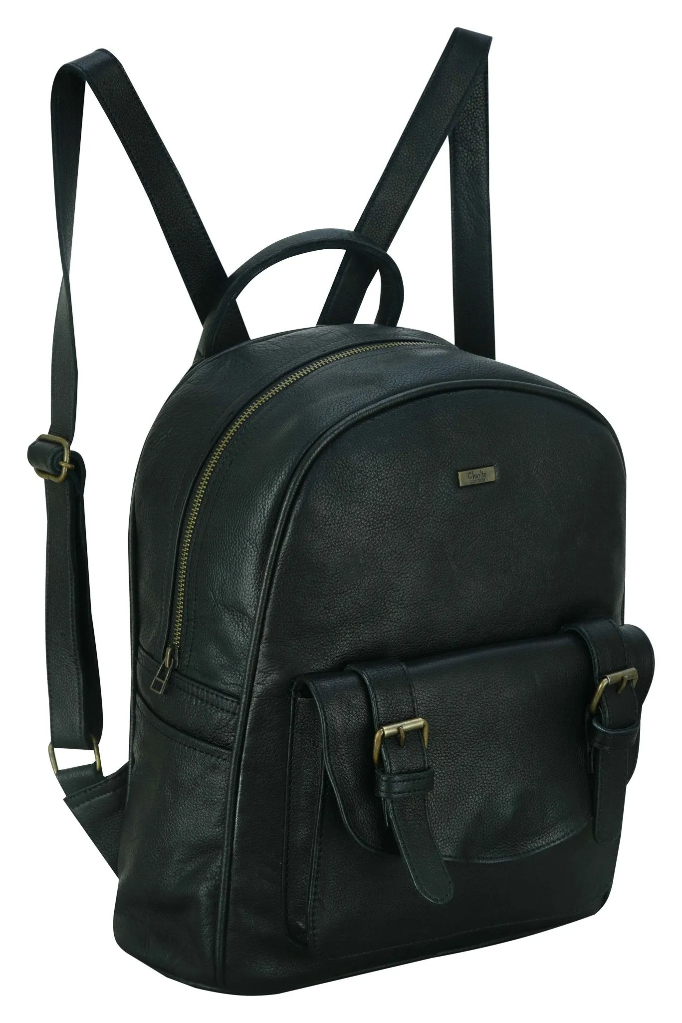 Charlie London One Pocket Classic Leather DayPack Backpack