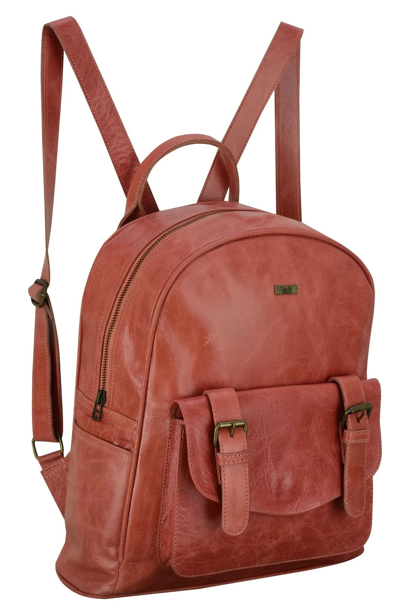 Charlie London One Pocket Classic Leather DayPack Backpack