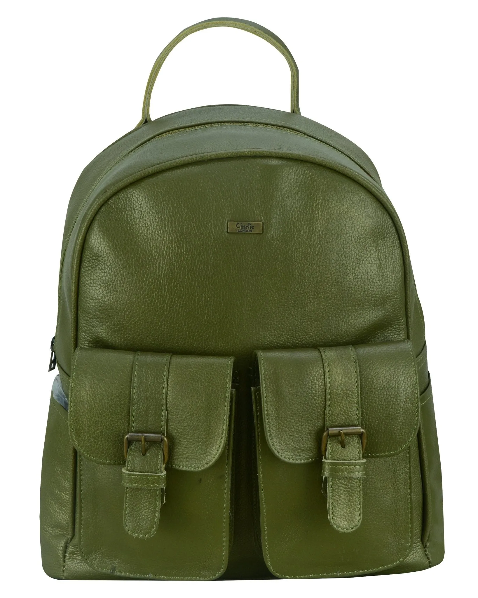 Charlie London two Pockets Classic Leather DayPack Backpack