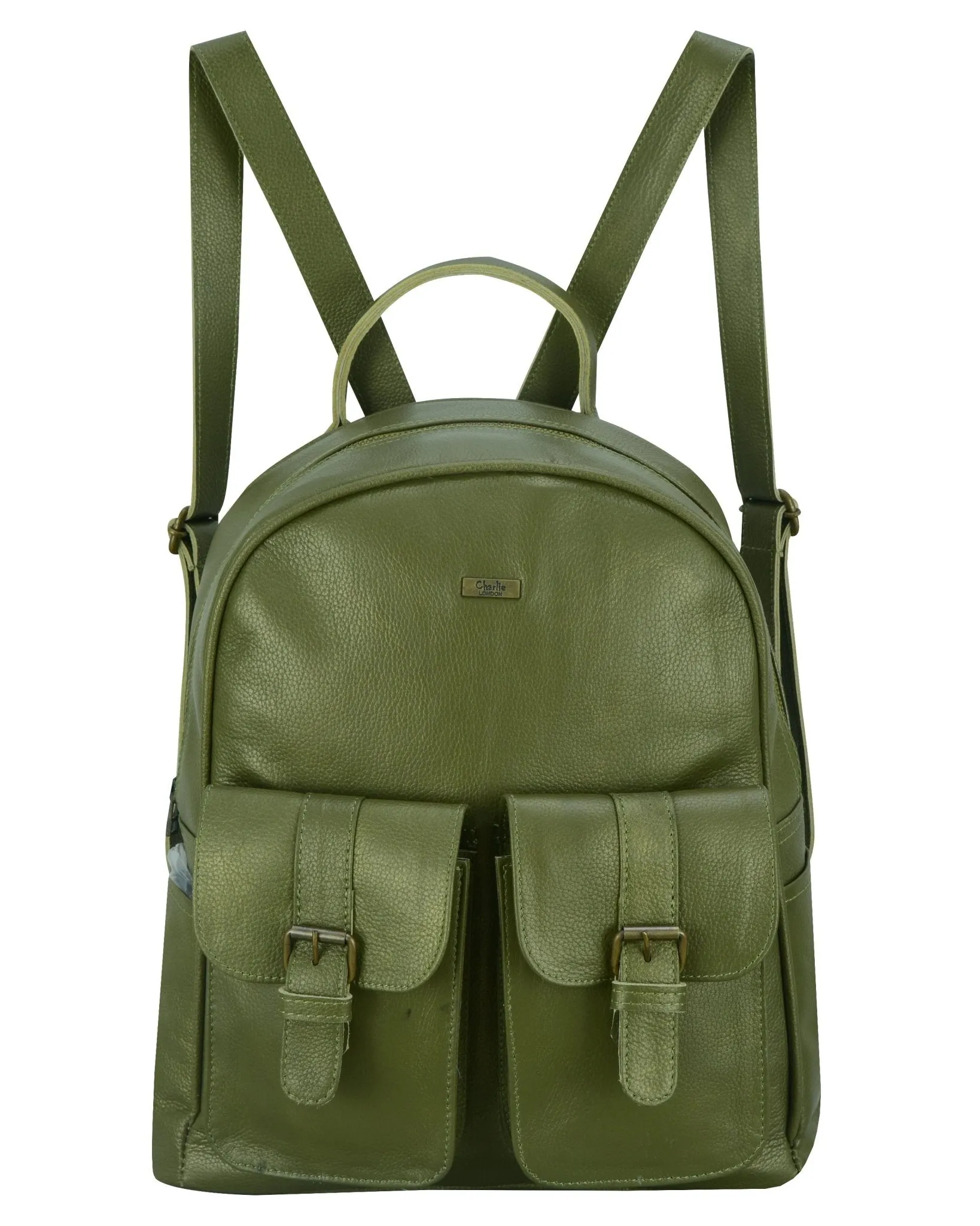 Charlie London two Pockets Classic Leather DayPack Backpack