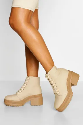 Chunky Lace Up Block Heel Combat Boots