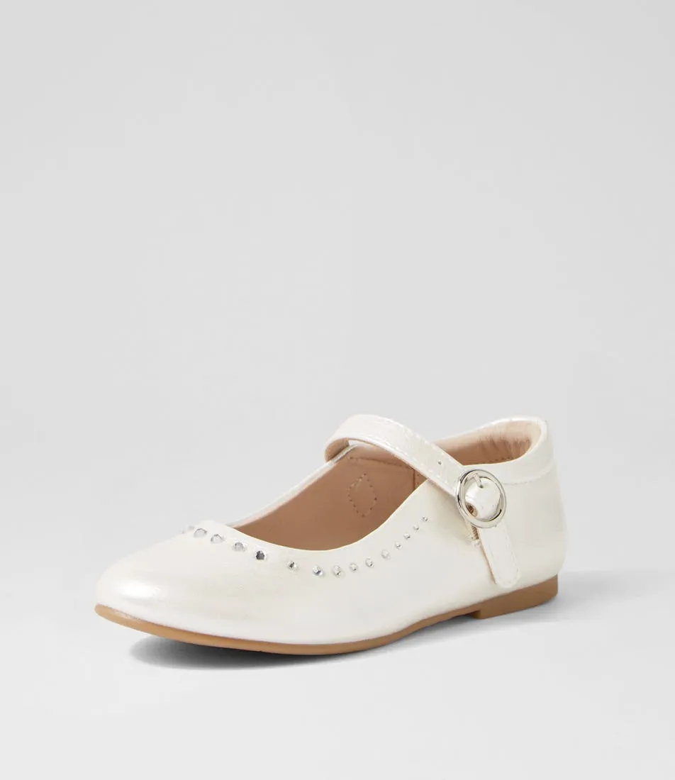 CLARKS Aubrey Jnr White Pearl Mary Janes