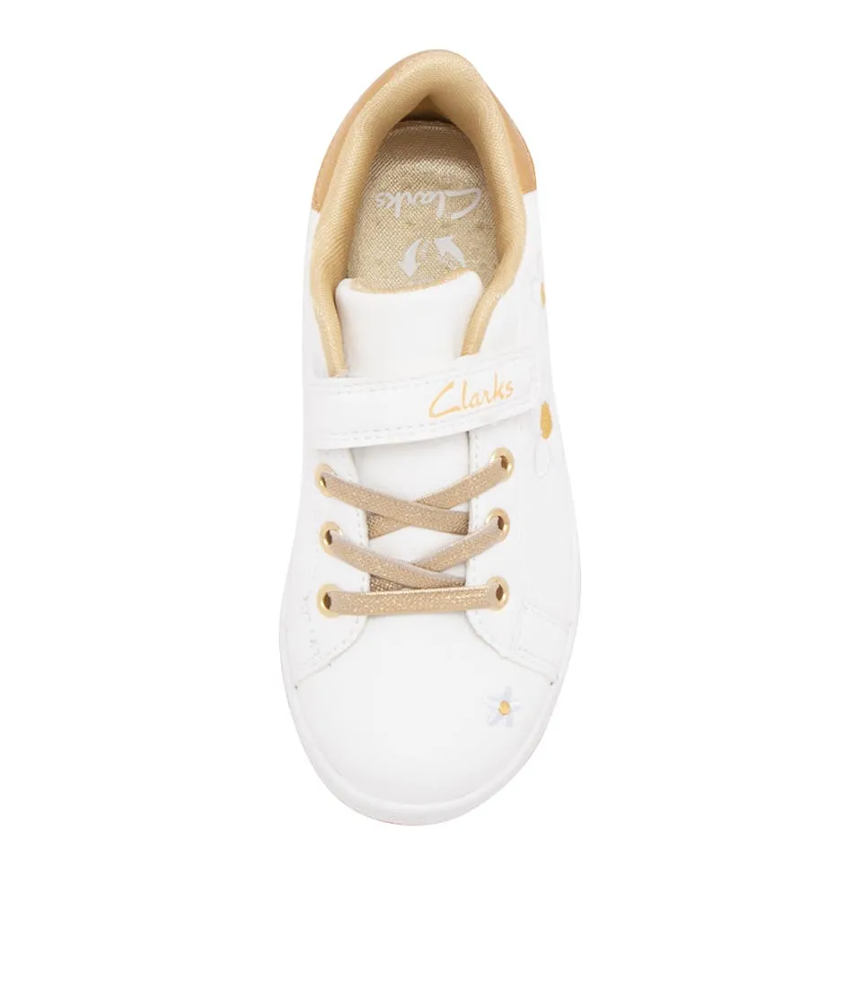 CLARKS Daphne Elastic Tot White Gold Sneakers