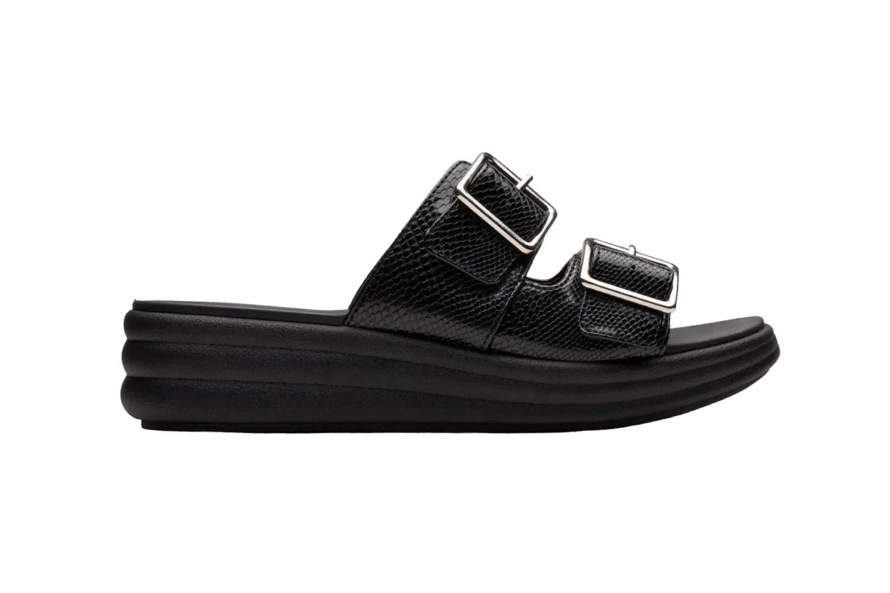 CLARKS DRIFT BUCKLE BLACK SNAKE