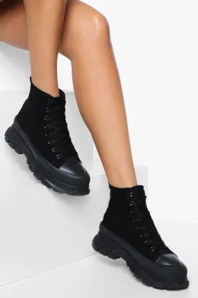 Cleated Canvas Lace Up Combat Boots