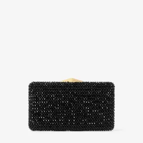 Clemmie Black Satin Crystal Embroidered Clutch Bag