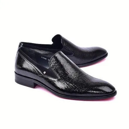 Corrente C00011-7358 Men's Shoes Black Polished Leather Slip-On Formal Loafers (CRT1483)