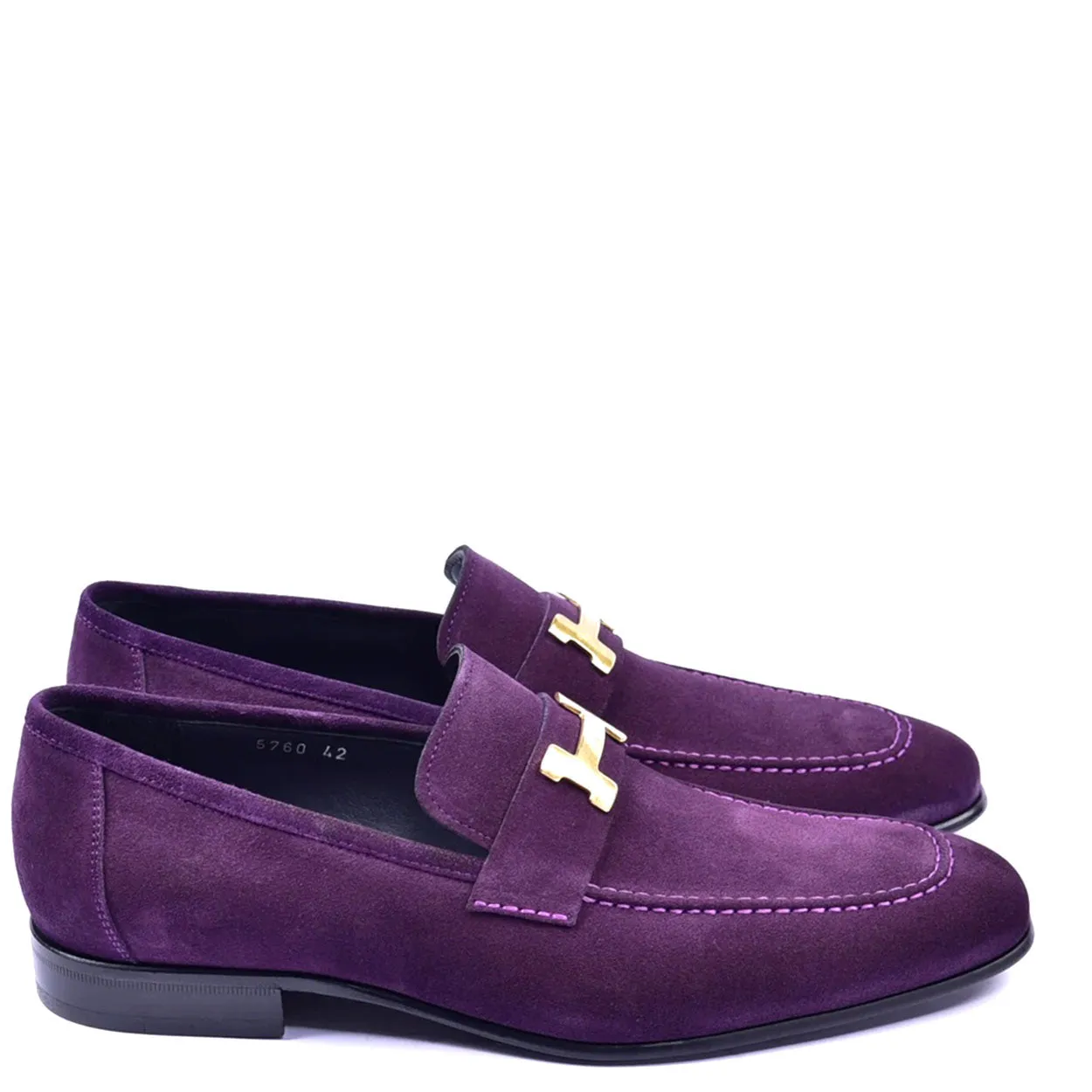 Corrente C02004 5760 Men's Shoes Purple Suede Leather H Buckle Loafers (CRT1296)