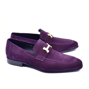 Corrente C02004 5760 Men's Shoes Purple Suede Leather H Buckle Loafers (CRT1296)