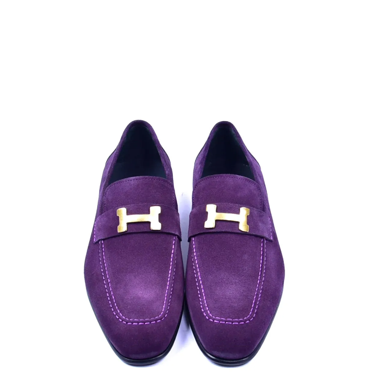 Corrente C02004 5760 Men's Shoes Purple Suede Leather H Buckle Loafers (CRT1296)