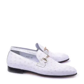 Corrente C02205 5405 Men's Shoes White Ostrich Leather Bit Buckle Loafers (CRT1440)