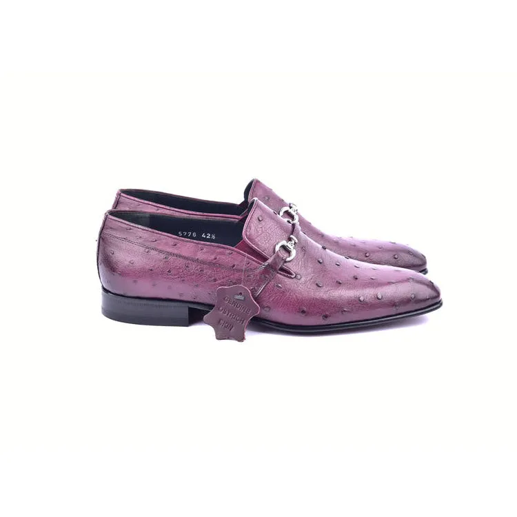 Corrente C0229-5776 Men's Shoes Burgundy Exotic Ostrich-Skin Horsebit Loafers (CRT1464)