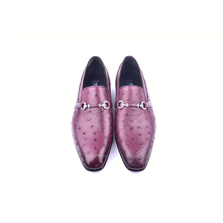 Corrente C0229-5776 Men's Shoes Burgundy Exotic Ostrich-Skin Horsebit Loafers (CRT1464)