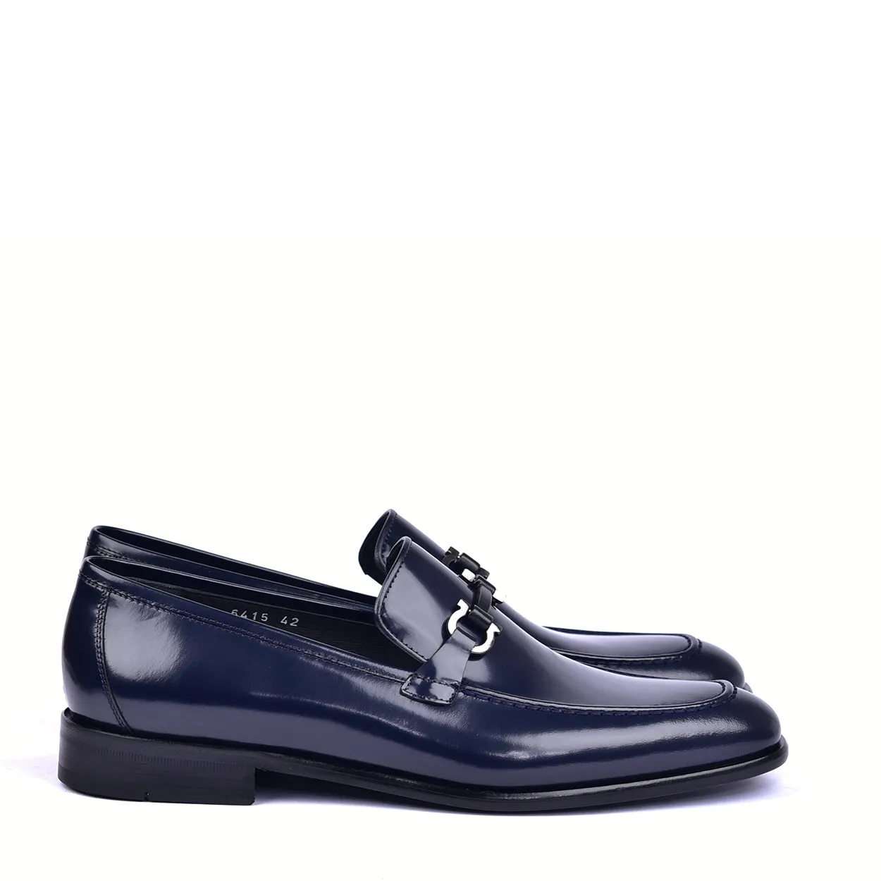 Corrente C0433 6415 Men's Shoes Navy Calf Skin Leather High Gloss Buckle Loafers (CRT1435)