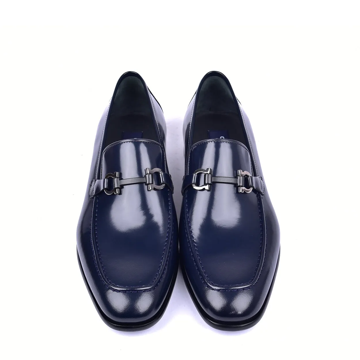 Corrente C0433 6415 Men's Shoes Navy Calf Skin Leather High Gloss Buckle Loafers (CRT1435)