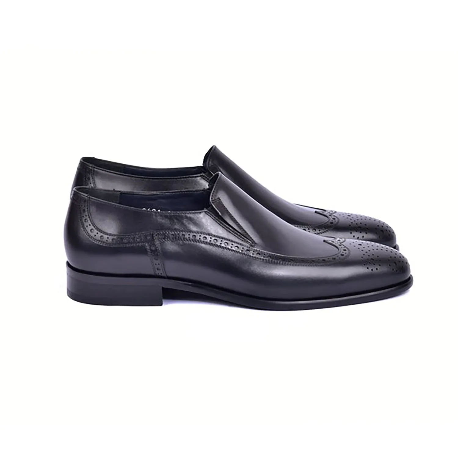 Corrente C0435-6401 Men's Shoes Black Calf-Skin Leather Wingtip Loafers (CRT1480)